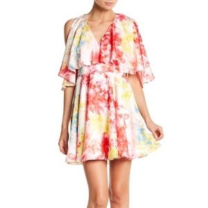 Jay Godfrey Cold Shoulder Tie-Dye Watercolor Floral Print Dress